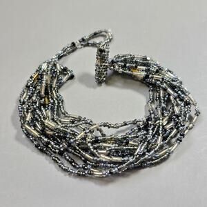 Nepal Handmade Black and Silver Beaded Bracelet 15-Strands Adjustable NWOT